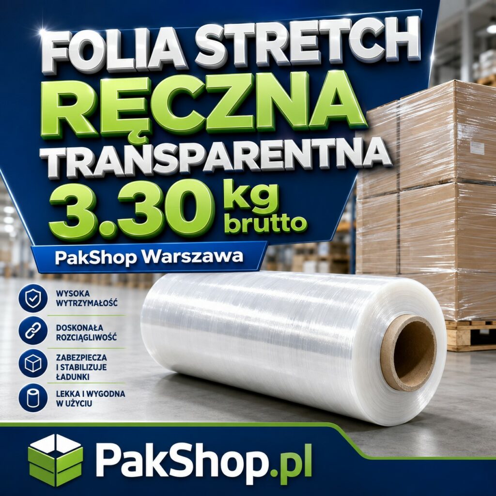 Folia stretch ręczna Warszawa. Folia stretch transparentna 50 cm, 3,3 kg brutto, 23 µm — dostępna od ręki w Warszawie https://pakshop.pl/folia-stretch-transparentna-50-cm-33-kg-warszawa-pakshop/